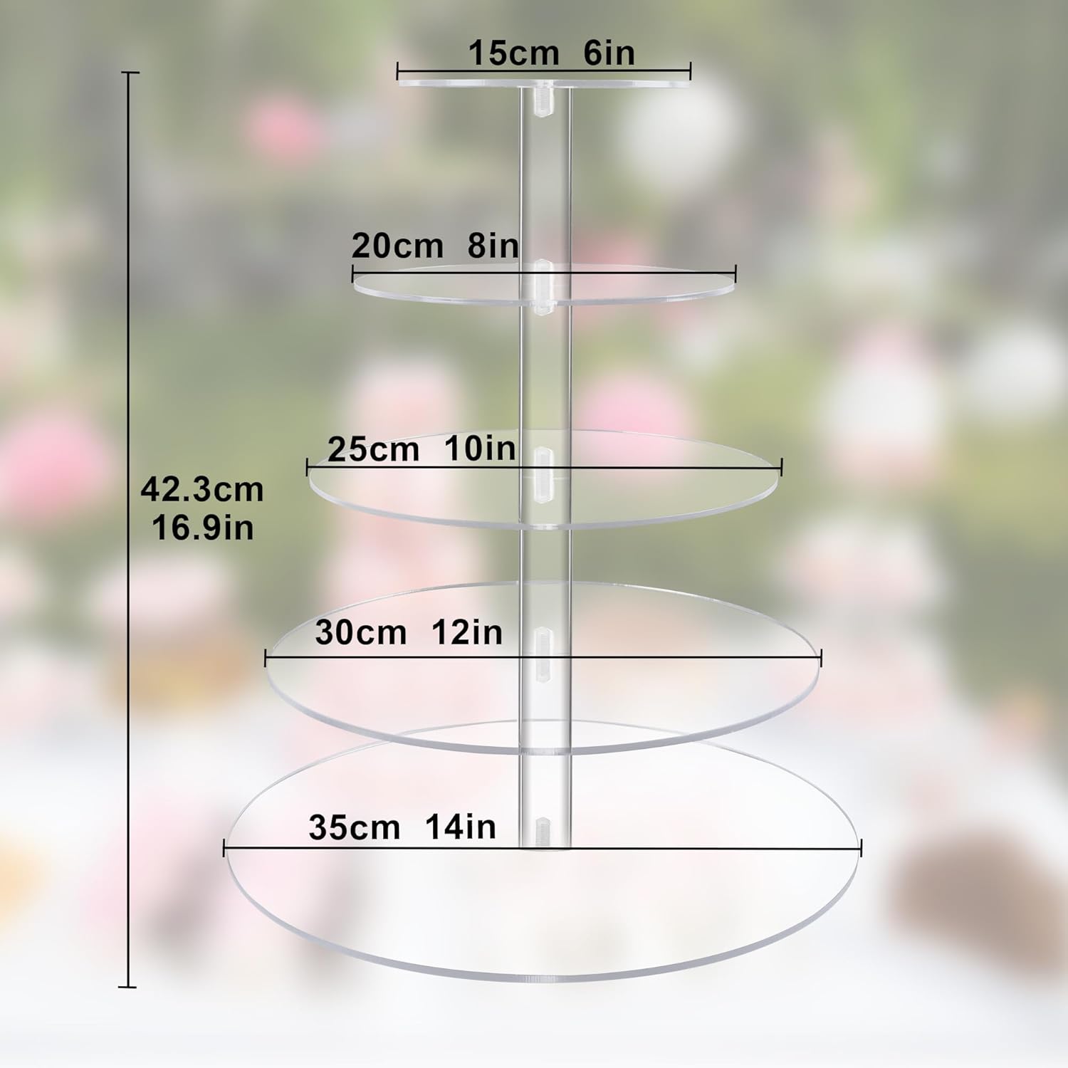 5 Tier Maypole Cupcake Stand, Lager Round Acrylic Cupcake Tree Tower for 50 Cupcakes,Clear Cupcake Holder Display Stand for Wedding Birthday Party Baby Shower Dessert Table- 16 Inch - Image 4