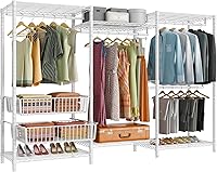 Vista 7 de VIPEK V10 - Perchero de ropa de gran tamaño resistente con varillas para colgar, estantes ajustables y 2 cestas de almacenamiento deslizantes