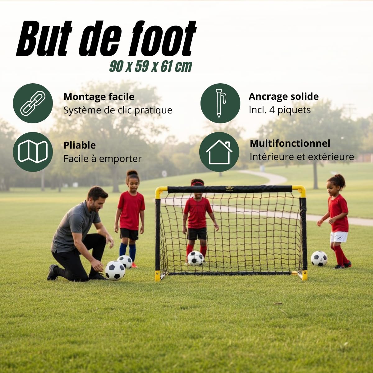 Umbro Cage de Foot Enfant 90 x 59 x 61 cm Kit Entrainement Football Exterieur Interieur Noir/Jaune