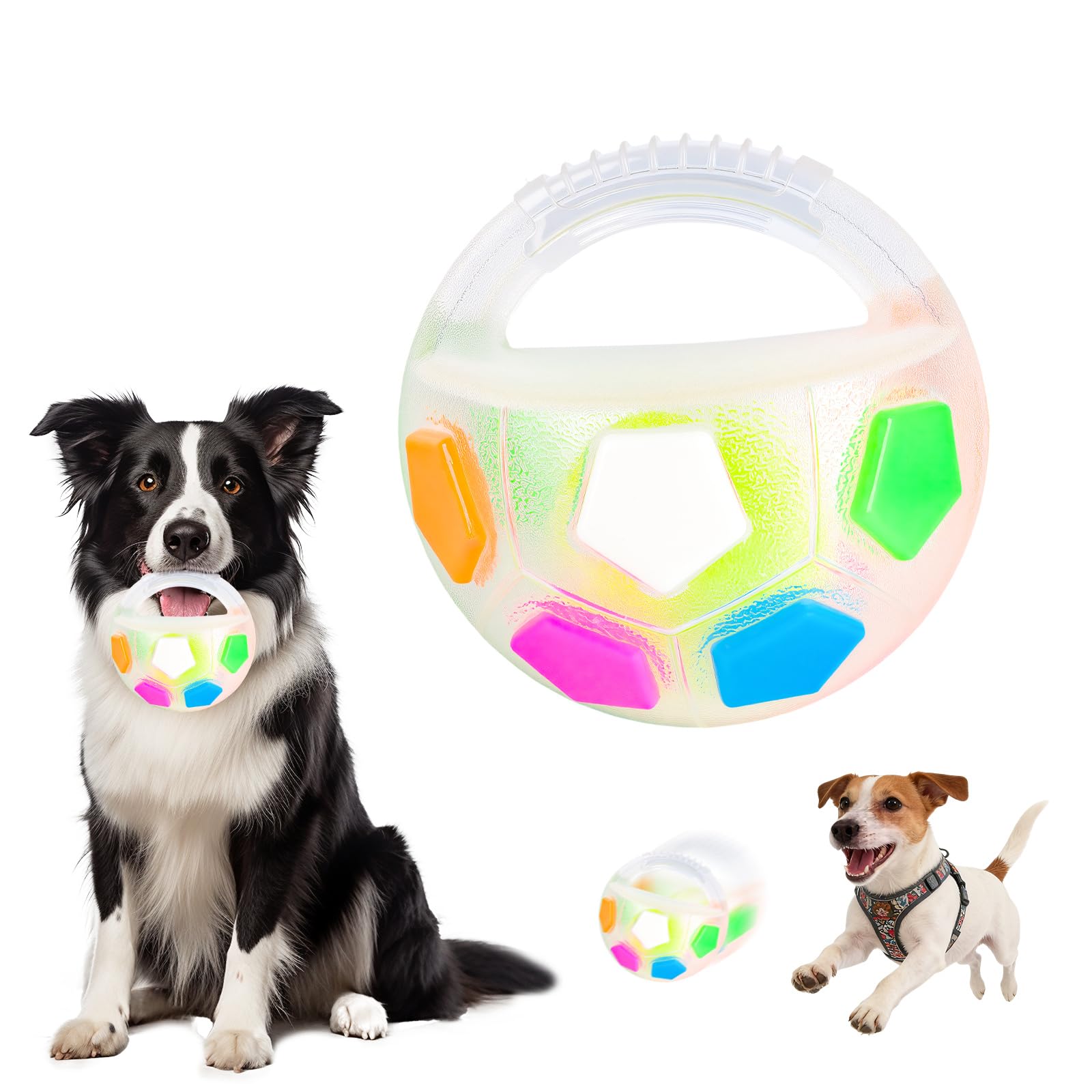 CMANLNYK Dog Calming Ball with Handle - Waterproof Interactive Football-Shaped Toy with Squeaking Sound, Dog Ball with Handle, Unique Texture for Chewing and Chasing, White