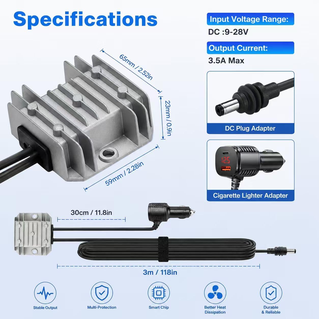 105W Boost Starlink Mini Car Adapter, Reduces Reboots & Power Supply Issues, Starlink Mini Cable + Cigarette Lighter Adapter 12V-24V with Digital Display DC Power Cable for Cars, RVs and Boats, 10FT