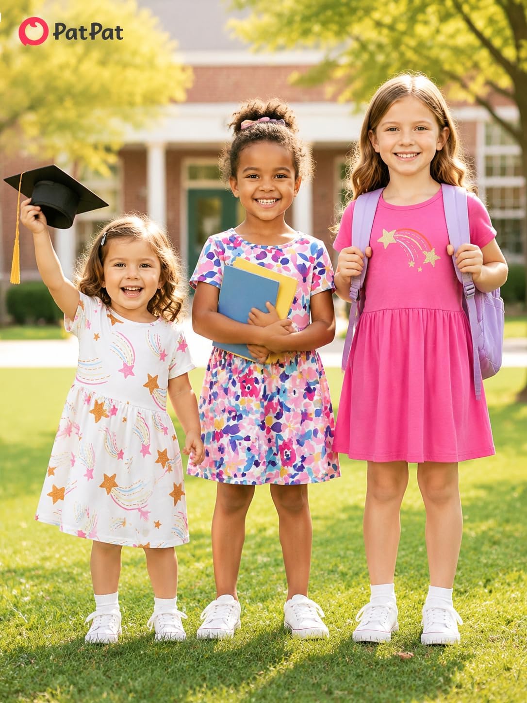 PATPAT Toddler Girls Floral Skater Dress 3-Pack A-Line Short Sleeve Outfits