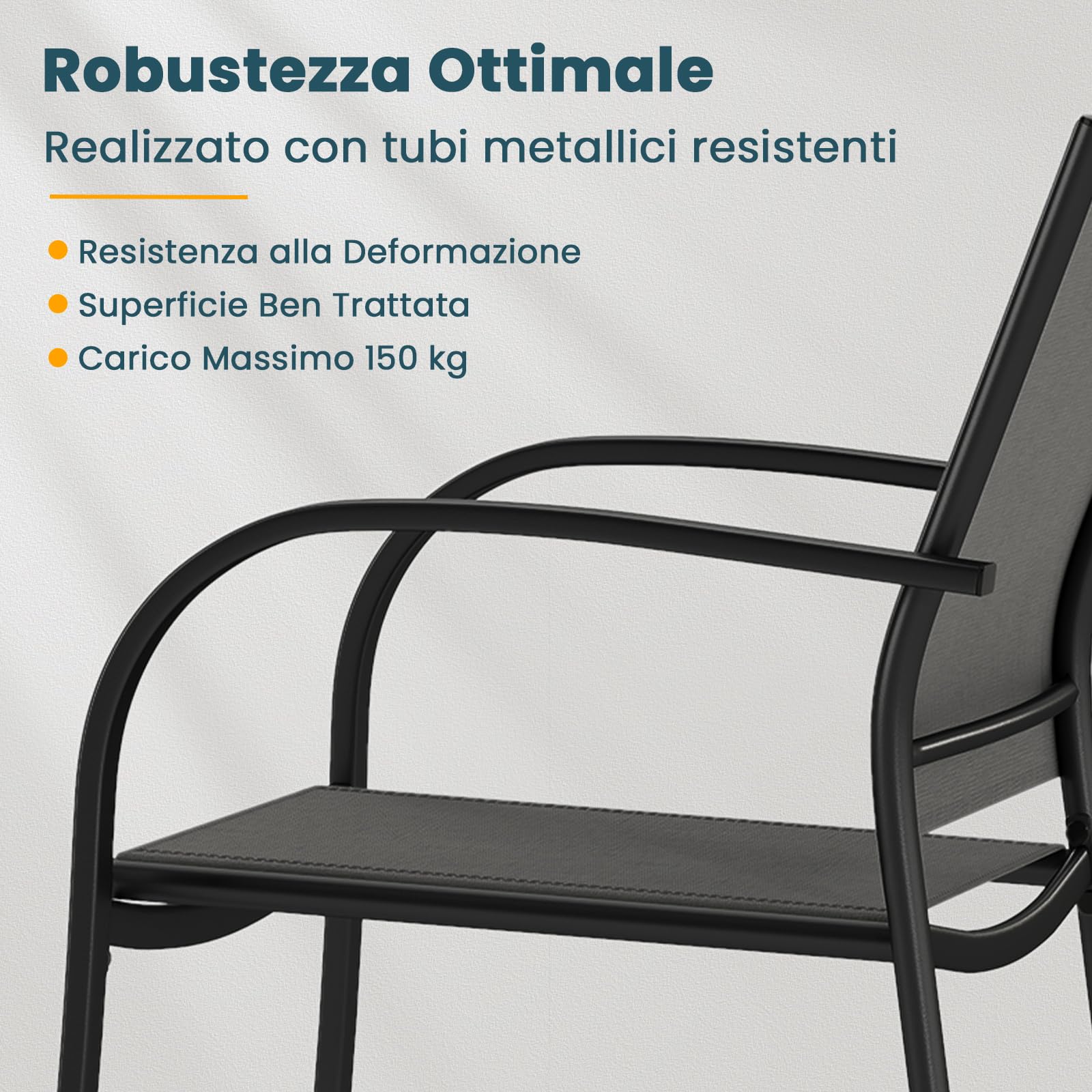 COSTWAY Set di 2 Sedie da Giardino Impilabili in Metallo | Poltrona da Esterno per Giardino Piscina Balcone, Seduta e Schienale Traspiranti, Portata 150 kg
