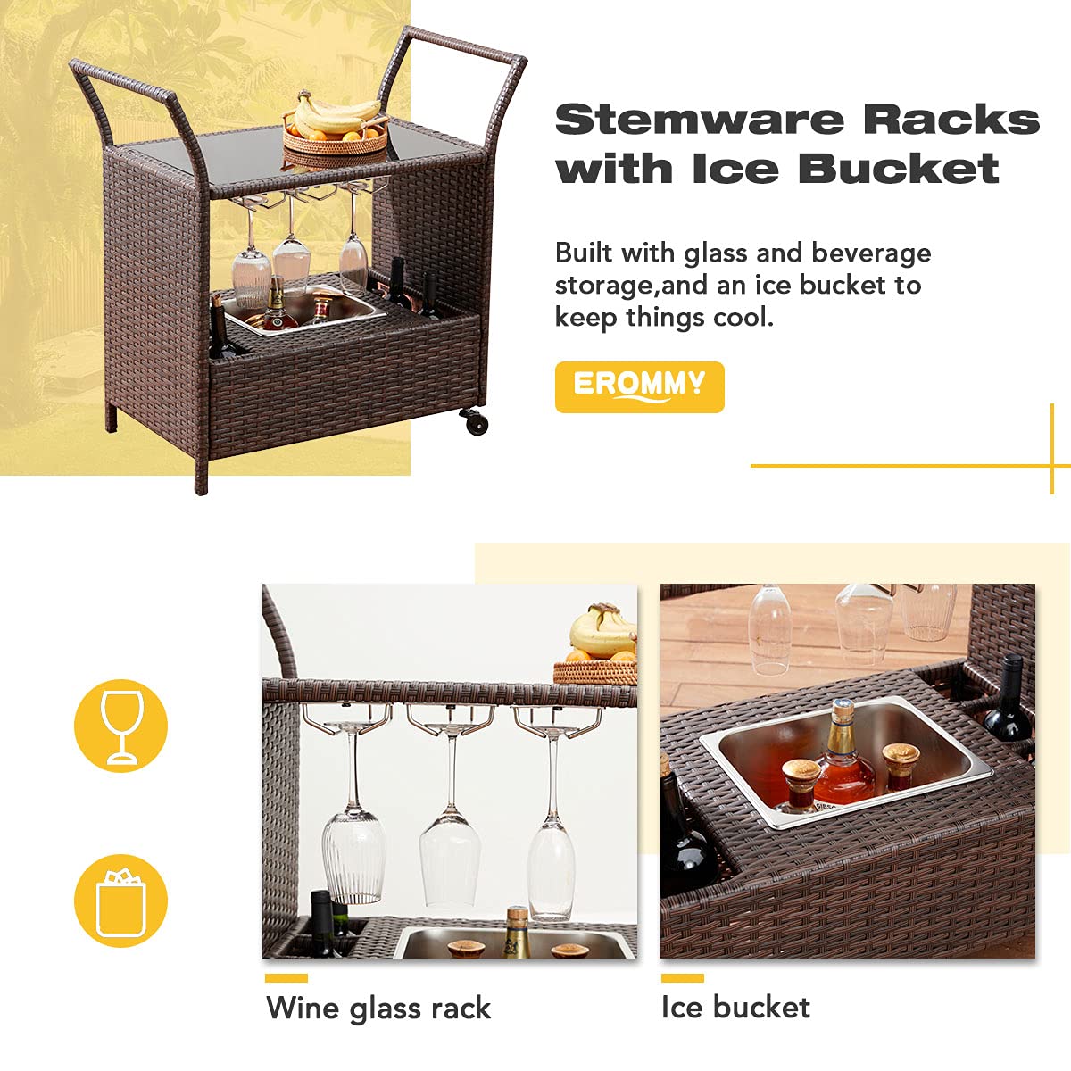 Amazon.com: DNYKER Outdoor Wicker Bar Cart on Wheels,Patio Wine  display picture 1