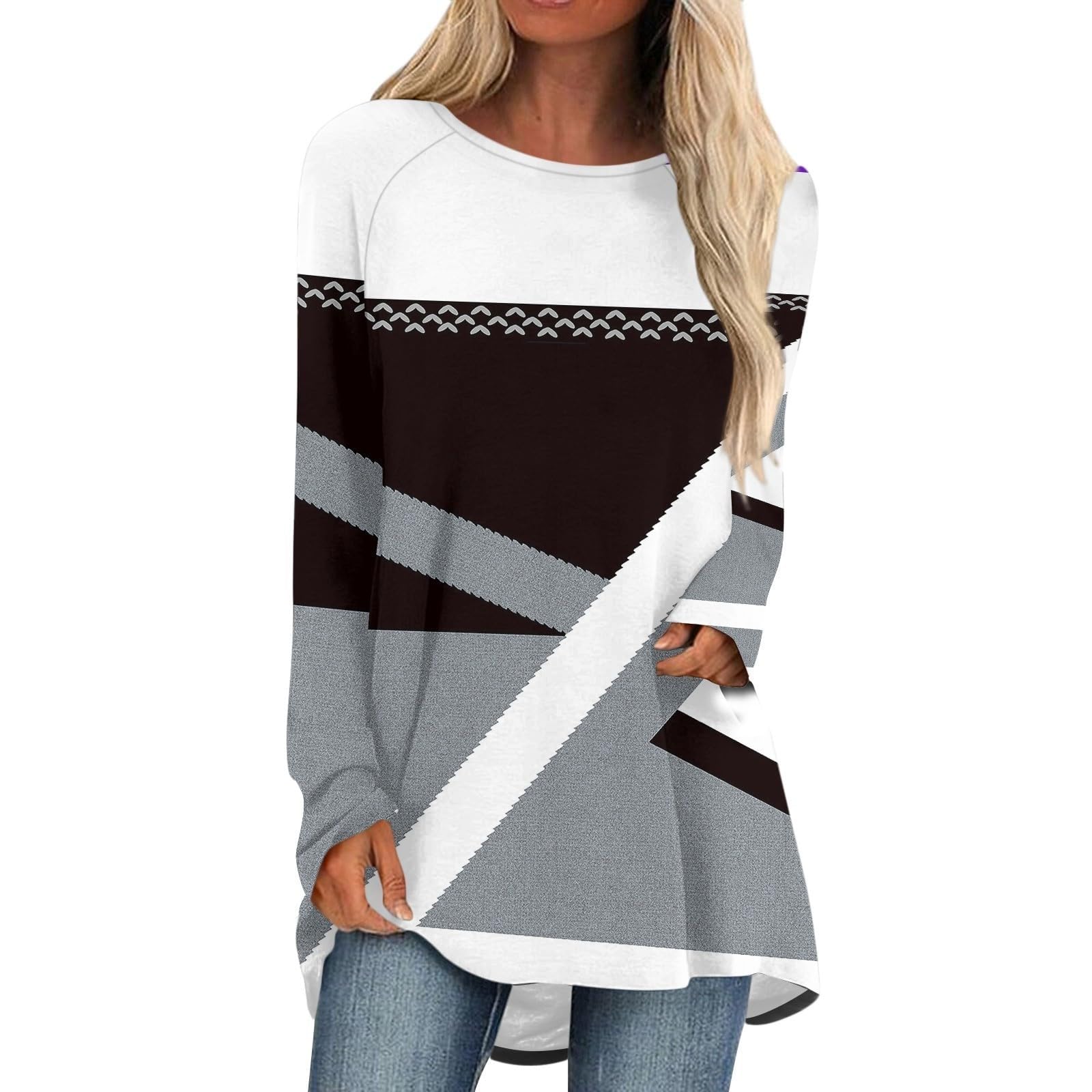 Women Spring Round Neck Long Raglan Sleeve Shirt Stripe Color Blocking Loose Casual Top 2024 Trendy Summer Blouse