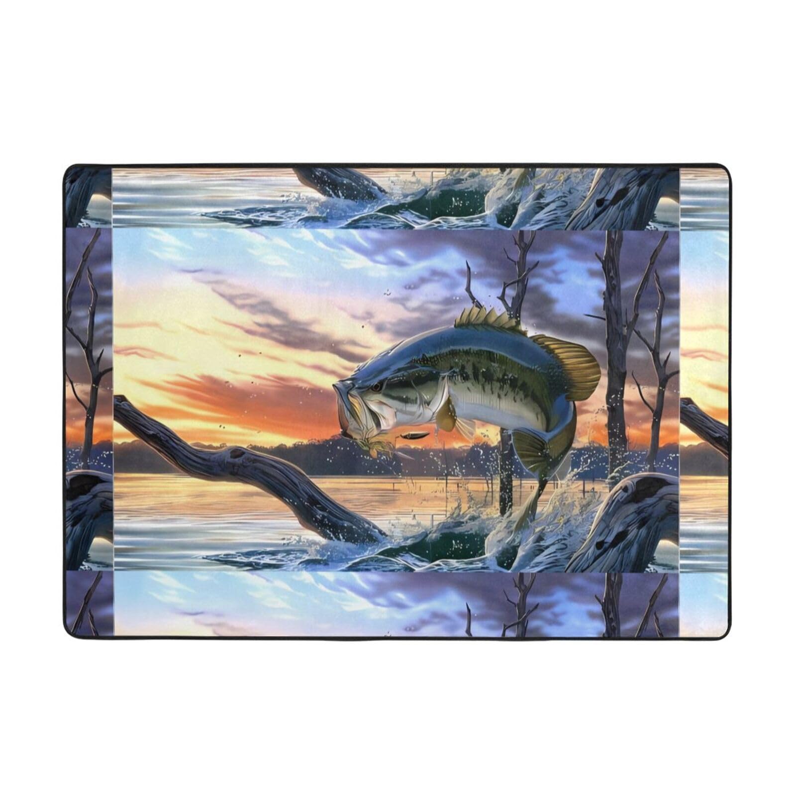 Bass Fishing Wave Gryzak antypoślizgowa chłonna mata podłogowa 203 x 148 cm, do dekoracji domu parapetówka nowy dom prezent