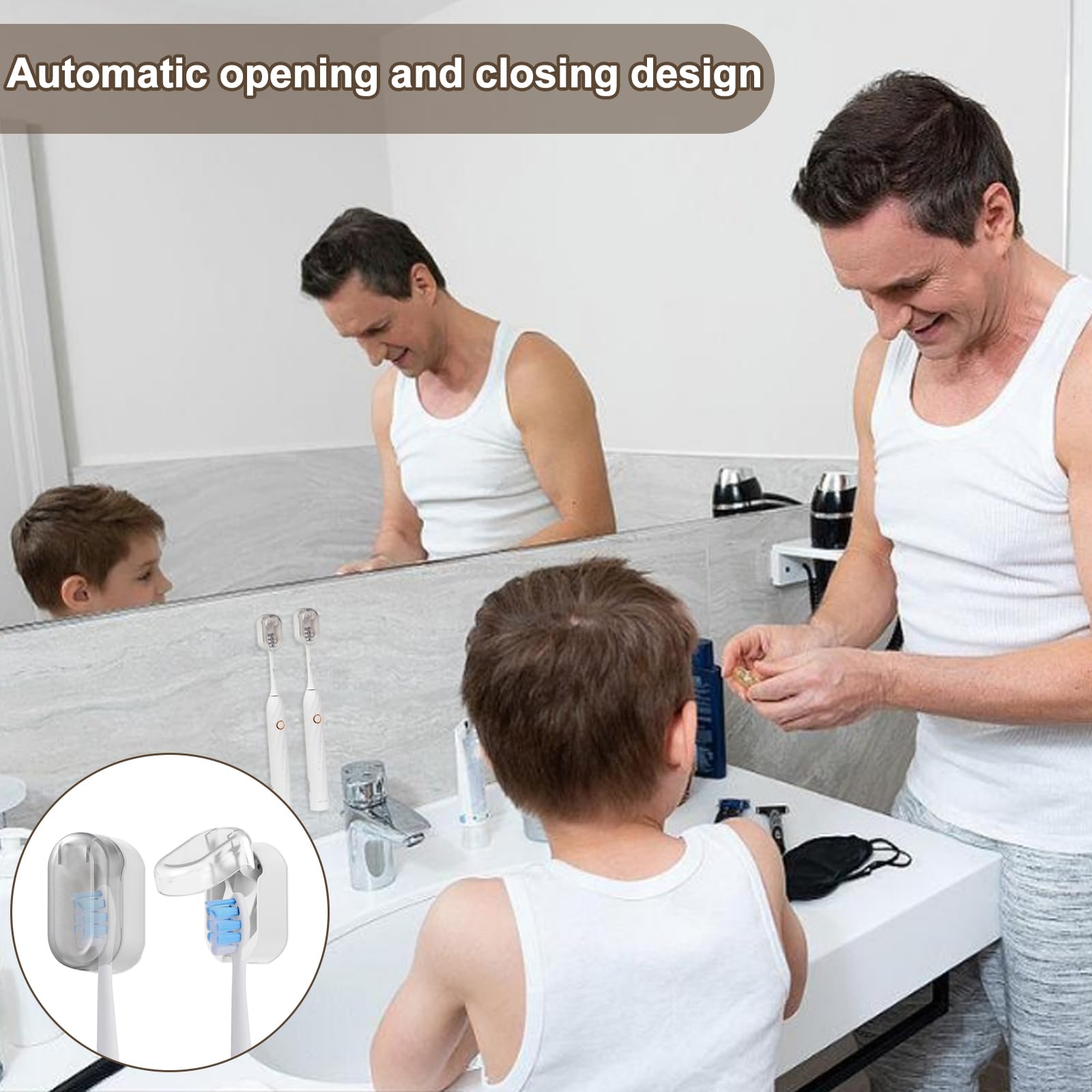 Set Da 4 Portaspazzolini Autoadesivi A Scomparsa Con Coperchio, Porta Spazzolino Da Muro Senza Fori, Salvaspazio Per Bagno E Cucina
