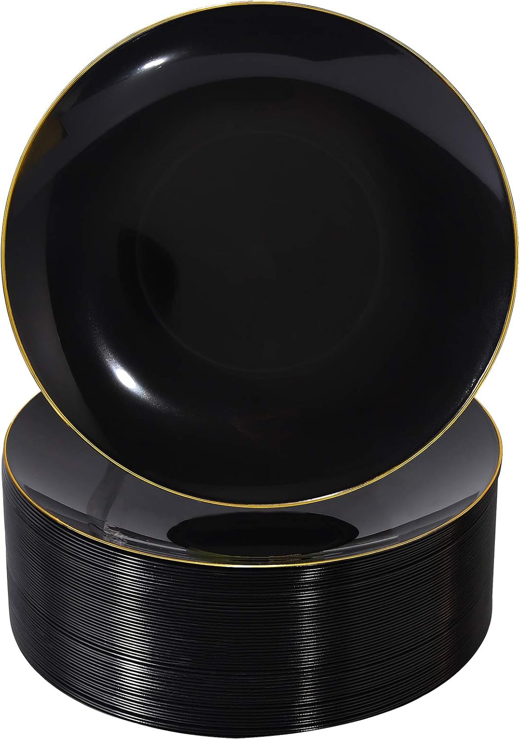 Nervure 100PCS Black and Gold Plastic Plates - 10.25 inch Black Disposable Plates - Gold Rim Dinner Plates - Black Dinner Plates Ideal for Wedding & Party & New Year 10.25inch Black