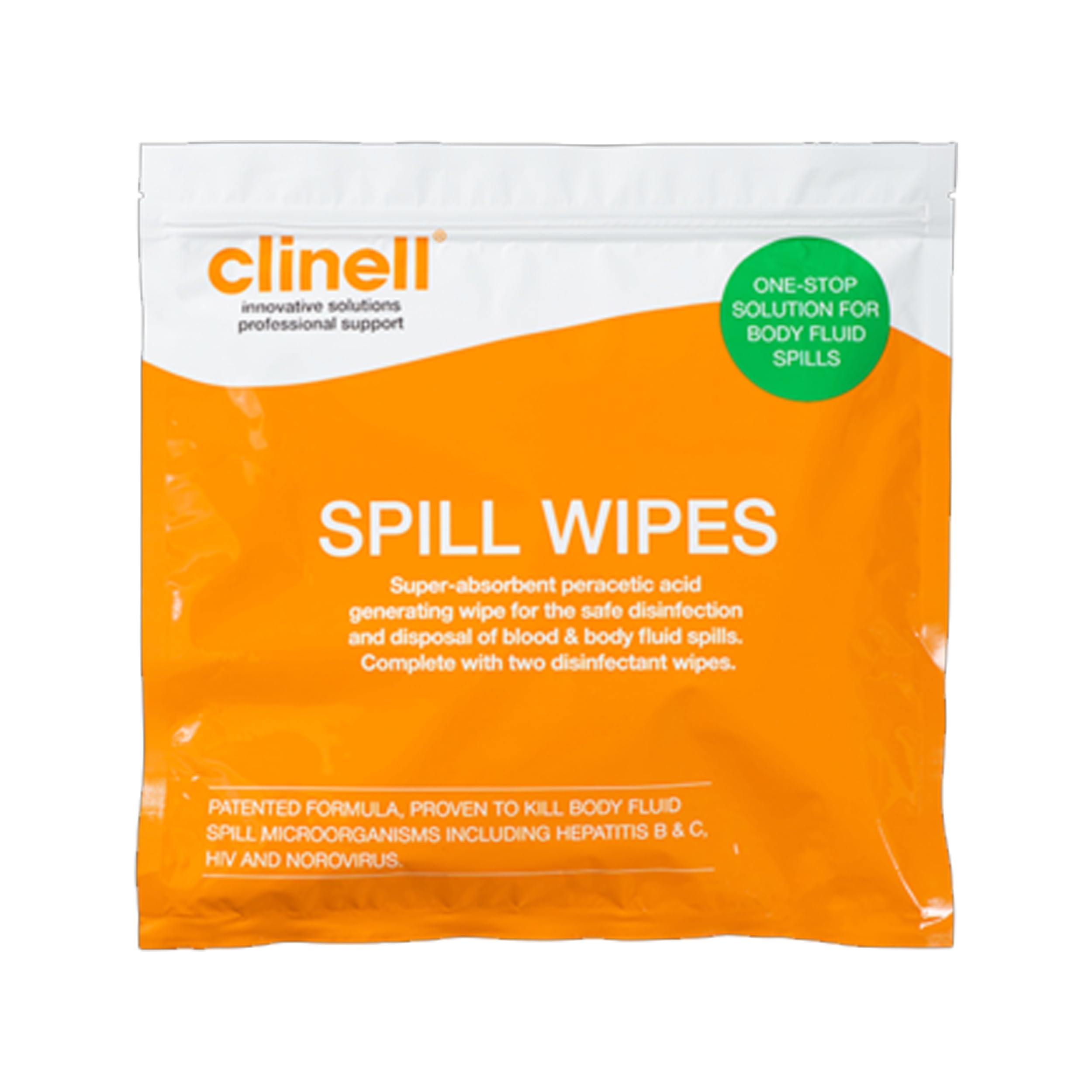 Clinell Spill Wipes for dealing with body fluid spills - Complete kit for clearing body fluid spills, from the UK’s No.1 hospital disinfectant brand