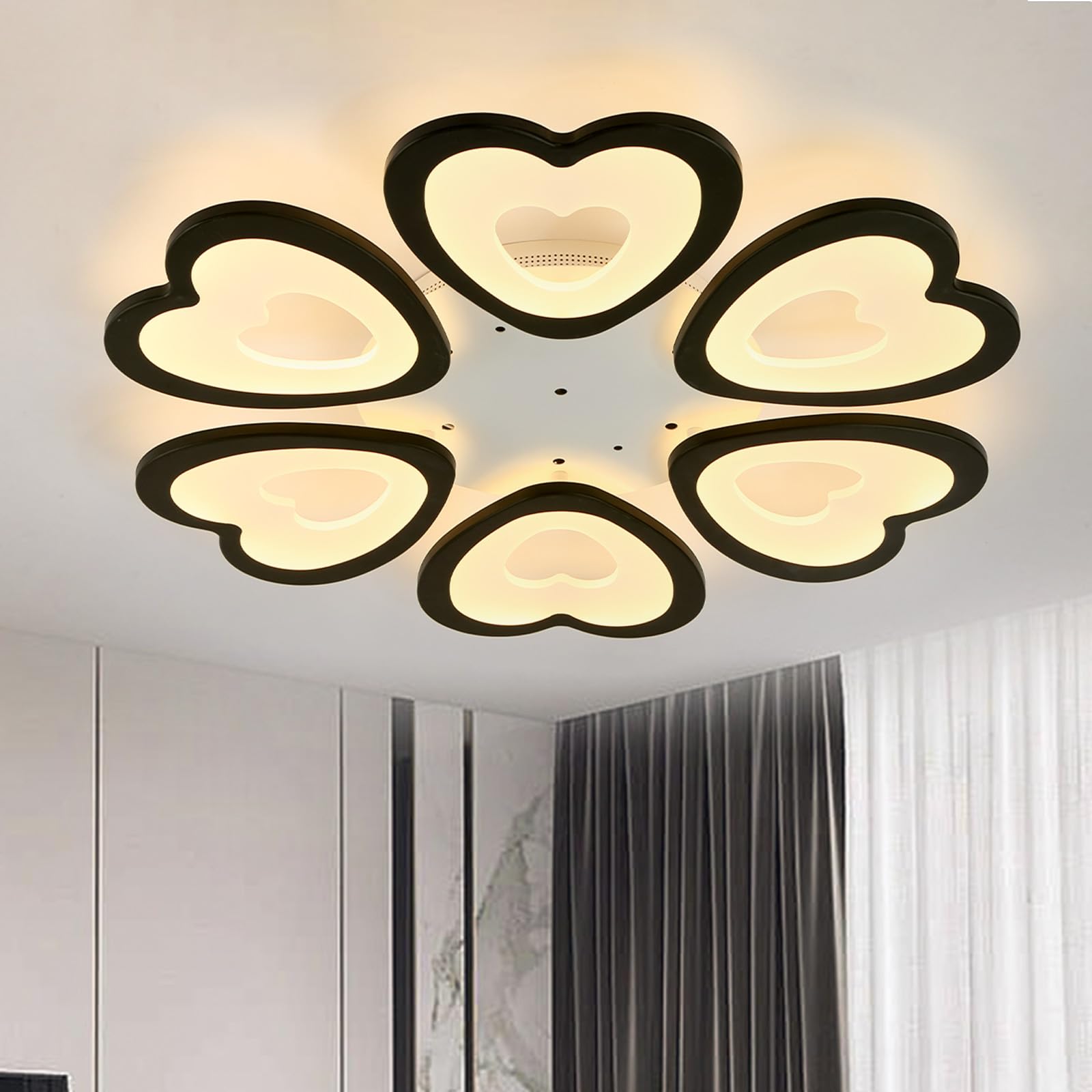 Modern Ceiling Light Flower LED Remote APP Lights Ceiling Large Dimmable 3000K-6000K Flush Mount Living Room Ceiling Lamp Smart Indoor 54W for Bedroom, Lounge-Black||70cm