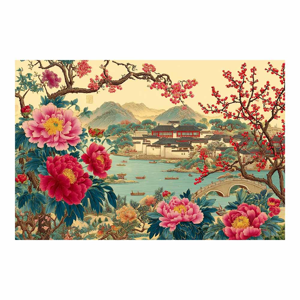 Xeniou Multicolor Flowers Canvas Chinese Landscapes Art Canvas Wall Art, For Living Room Bedroom Restaurant Home Office Wall Decoration(Multicolor)-80X120cm Unframed