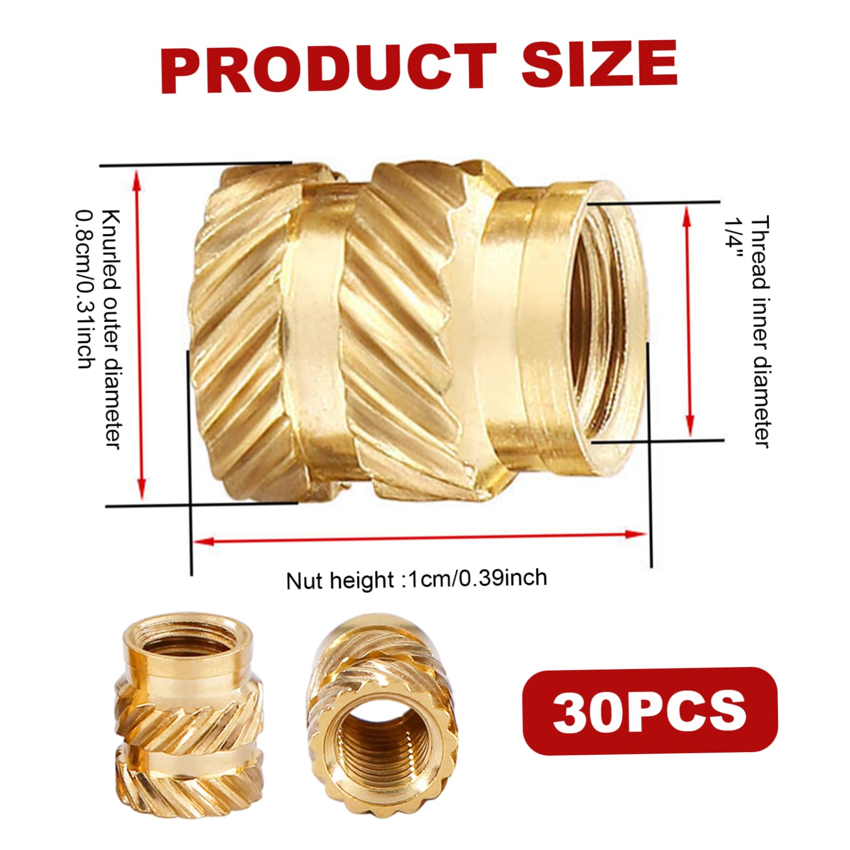 Inserti filettati in ottone 1/4 30 sztuk zestaw do plastiku 3D