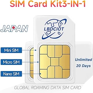 LBDCIOT Japan Data Only SIM Card 20 Days | Unlimited Internet Data (1GB 4G LTE high-Speed Data per Day Then downgrades to 128kbps) |Docomo & KDDI Network | Hotspot tethering Supported