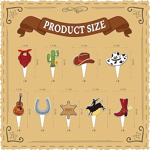 Miniatura 2 de 72 adornos de vaquero occidental para cupcakes, botas de sombrero de vaquero, botas de toro, cactus, cupcake para rodeo occidental, baby shower,