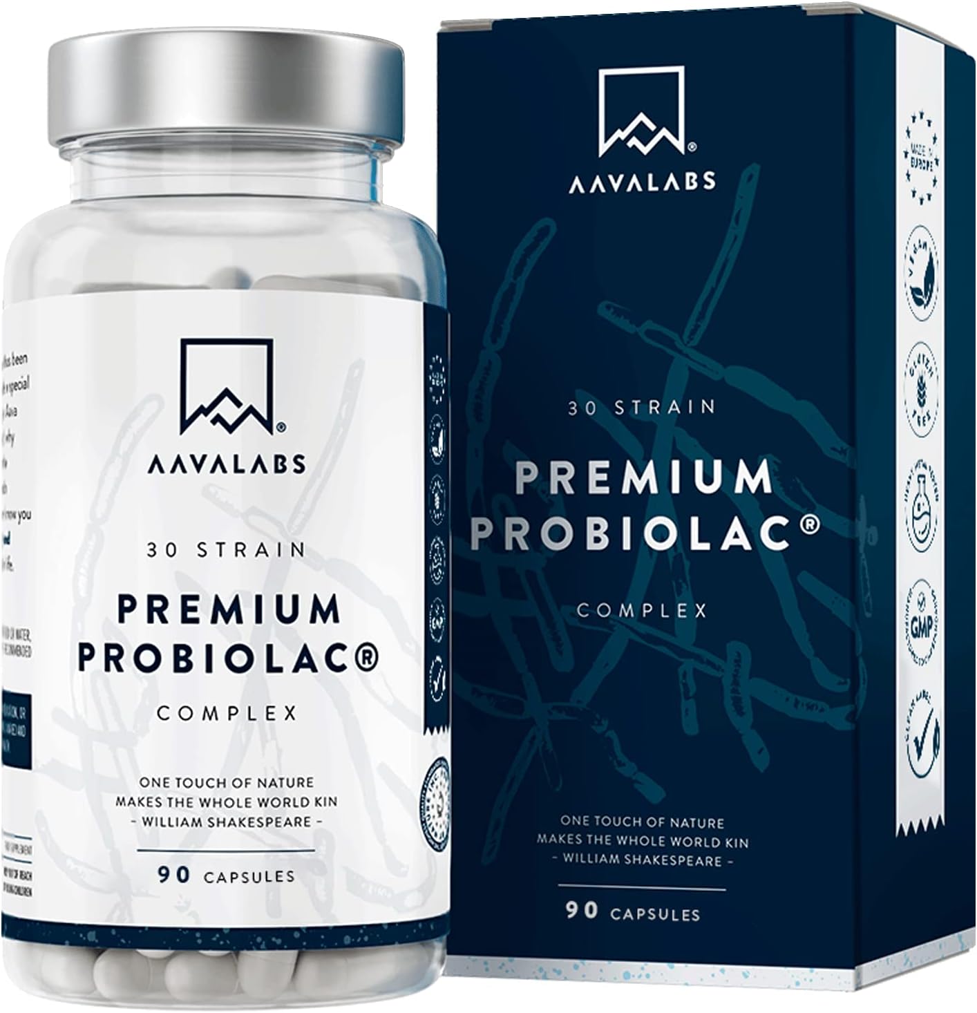 AAVALABS Bio Cultures Complex [ 120 Billion CFU ] 30x Bacterial Strains incl. Lactobacillus Acidophilus & Bifidobacterium per Serving - 90 Capsules - 3rd Party Tested - Vegan