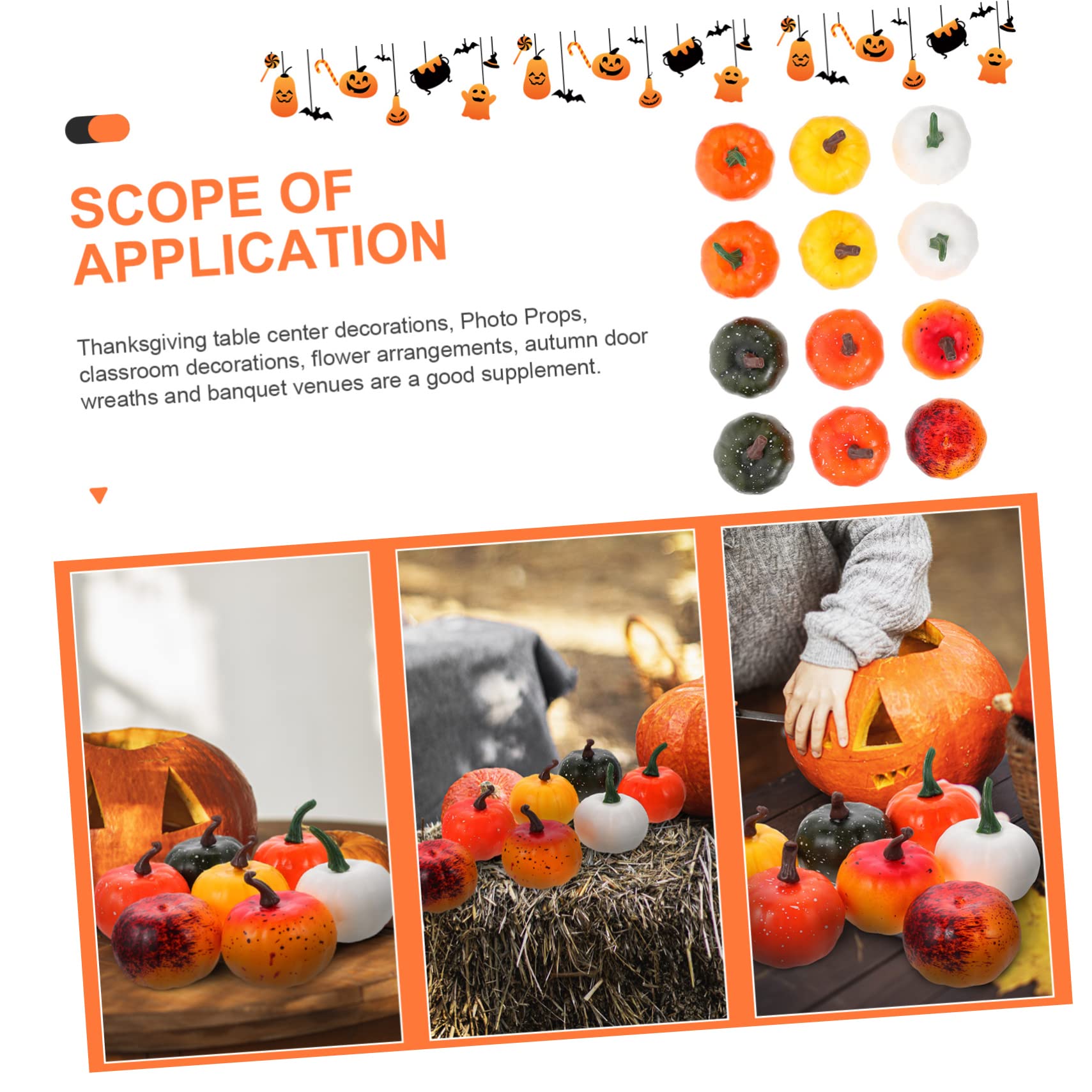 4 Sätze Künstlicher Kürbis Halloween Kürbismodelle Gefälschte Kürbisse Kürbisornamente Simulation Halloween Ornamente Kunst Fotografiebedarf Foto 12 Stück * 4