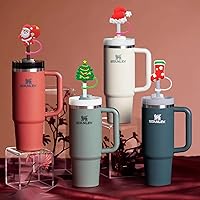 Vista 5 de 4 piezas de adornos para popote de Navidad, cubierta de popote Stanley de Amreich Christmas Stanley, vaso de 30 onzas y 40 onzas con asa, fundas