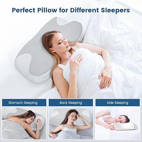 Miniatura 6 de Almohadas cervicales de espuma viscoelástica ortopédica de espuma viscoelástica para aliviar el dolor y apoyar el sueño, diseño ergonómico de