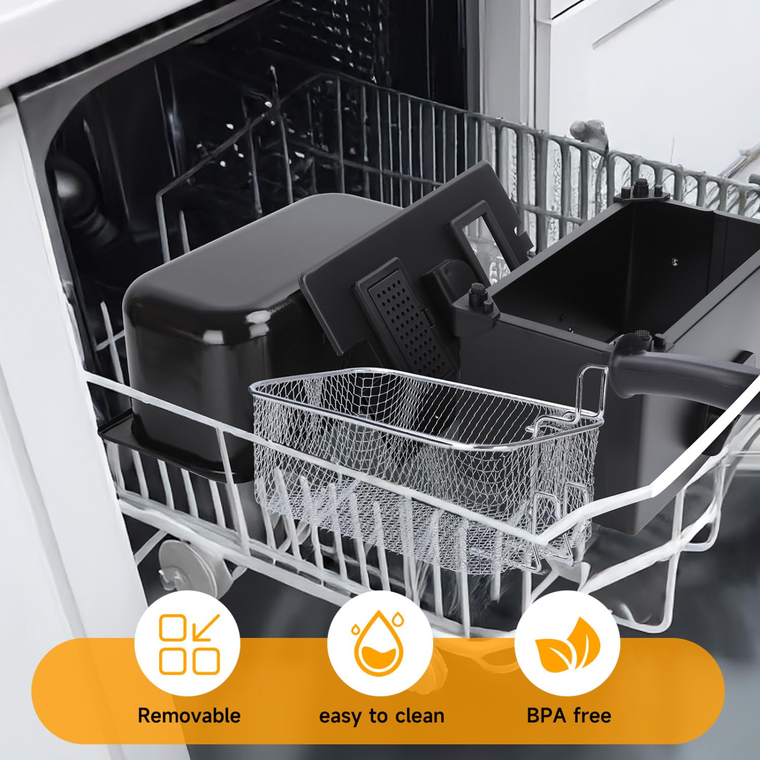 Aigostar Freidora de 3 litros, Acero inoxidable tipo 304 | 2200 watios de potencia, tapa con ventana de visualización, recipiente totalmente extraíble para vaciado de aceite