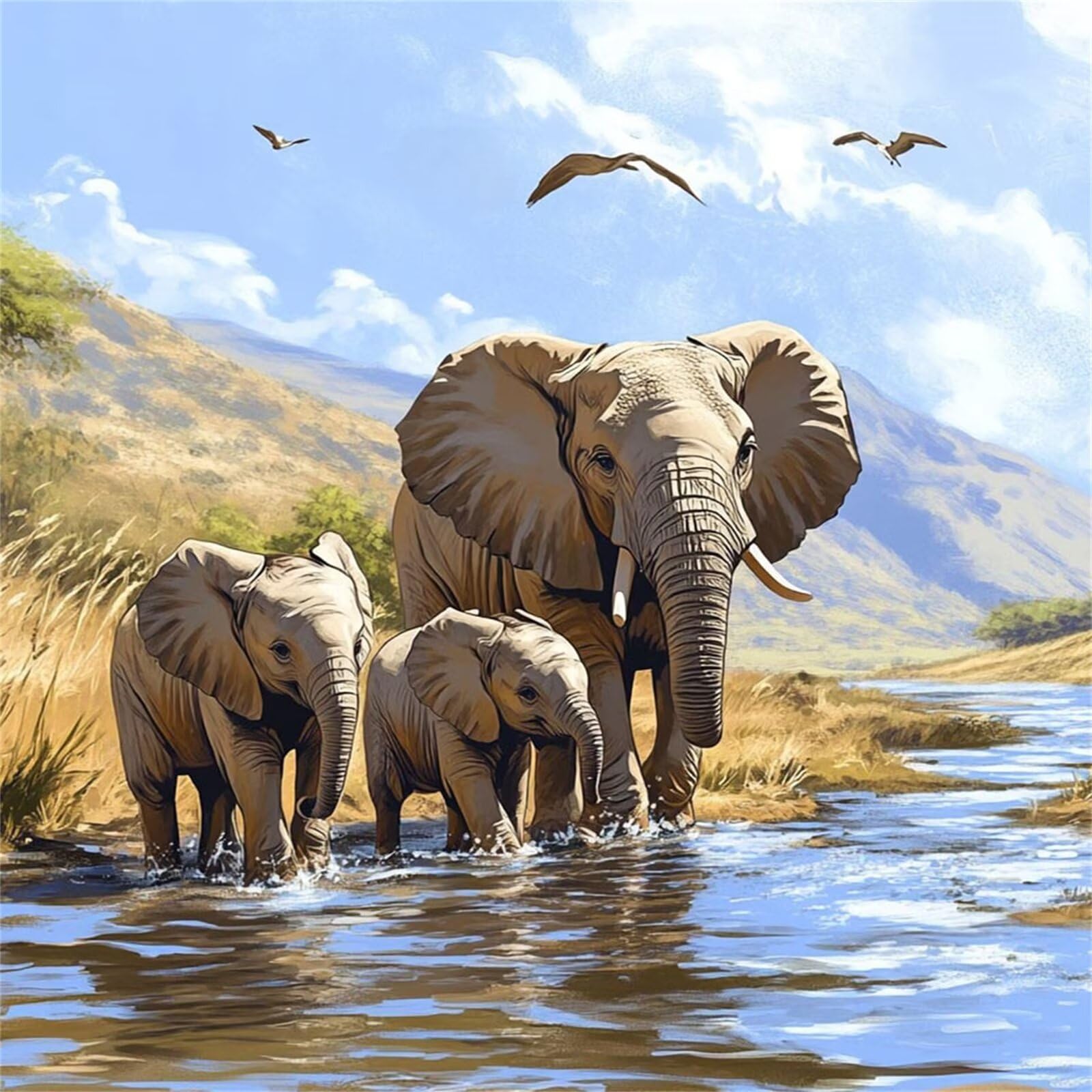 Diamond Painting Adulti, Elefante Diamond Painting Kit Completo, 5D Pittura Diamante Bambini Attività Manuale Creativa e Regalo, Diamantini Crystal Art Tela Fai Da Te Kit 100x100cm Paesaggio FX#92