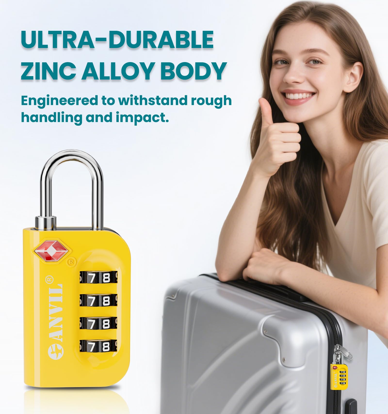 TSA Approved Luggage Lock - 4 Digit Combination padlocks with a Hardened Steel Shackle - Travel Locks for Suitcases & Baggage