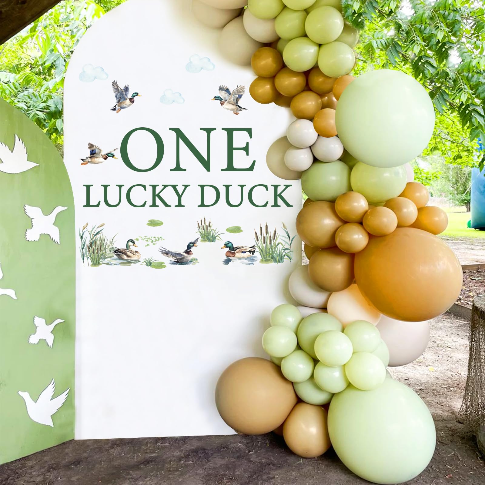 One Lucky Duck Decal - Mallard Duck Hunting Gender Reveal & 1st Birthday Party Wall Sticker (11.81x29.52 Inch) - View #3