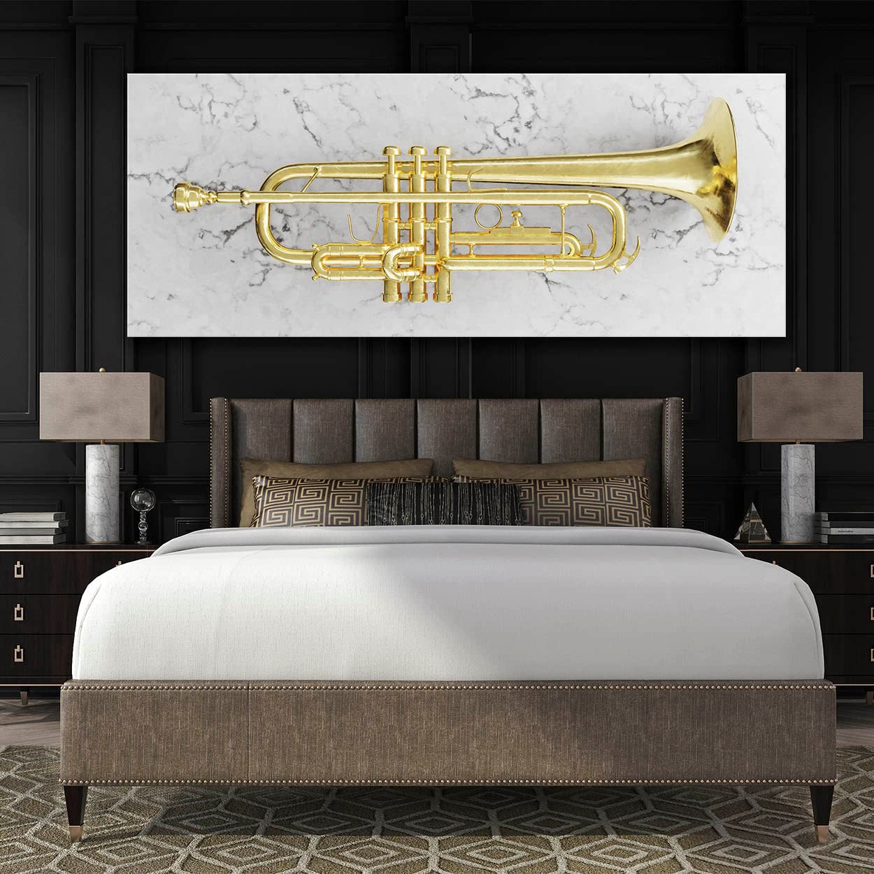 Sense Canvas Stampa artistica su tela a forma di tromba, strumento musicale, jazz, decorazione per la casa, poster grande 40 x 16 / 1,9 cm