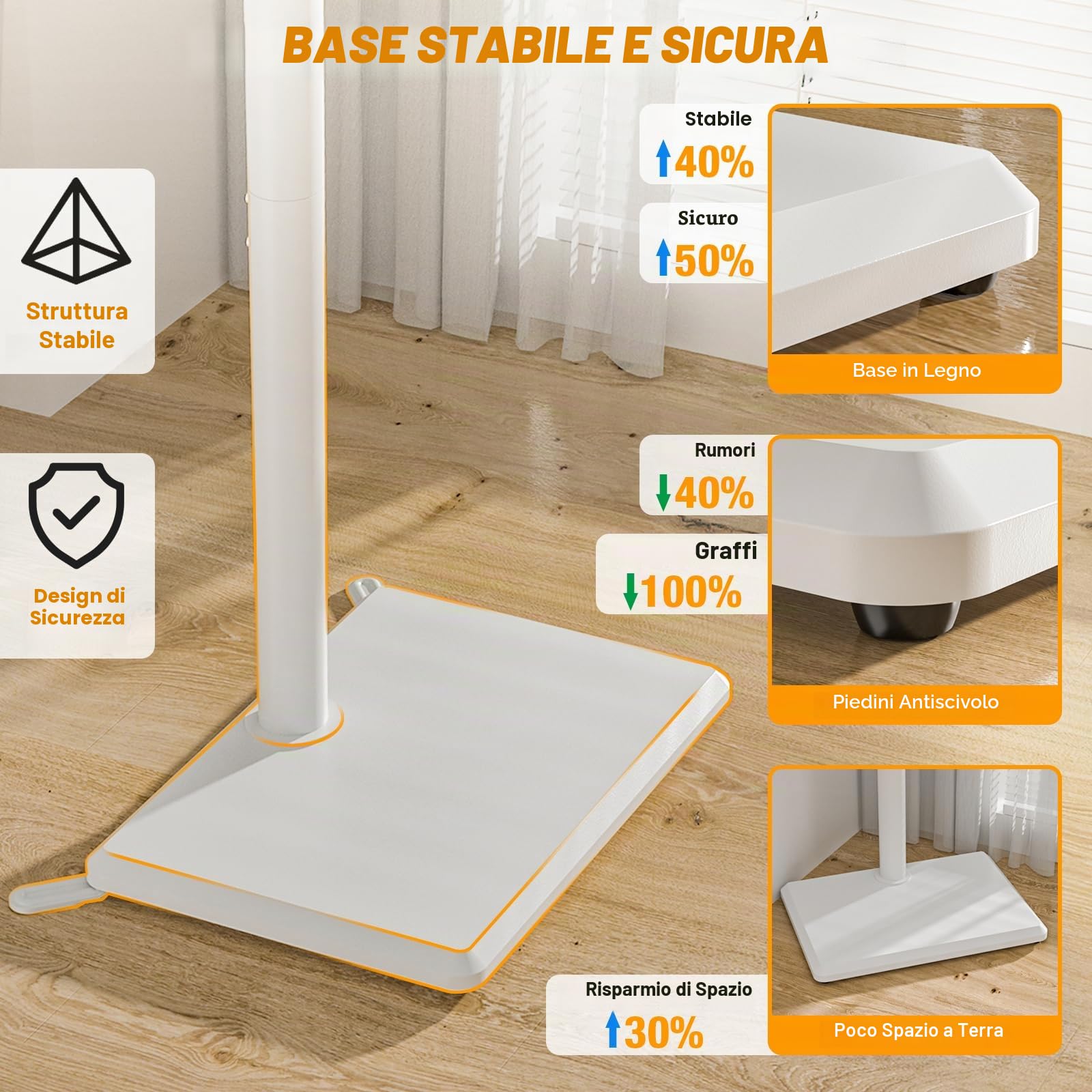 TVON Supporto TV da Pavimento per TV da 32 a 60 pollici Supporto TV Alto con Piedini di Supporto, Supporto TVs ad Angolo Sottile Regolabile in Altezza, Girevole, Max VESA 400x400mm fino a 40kg
