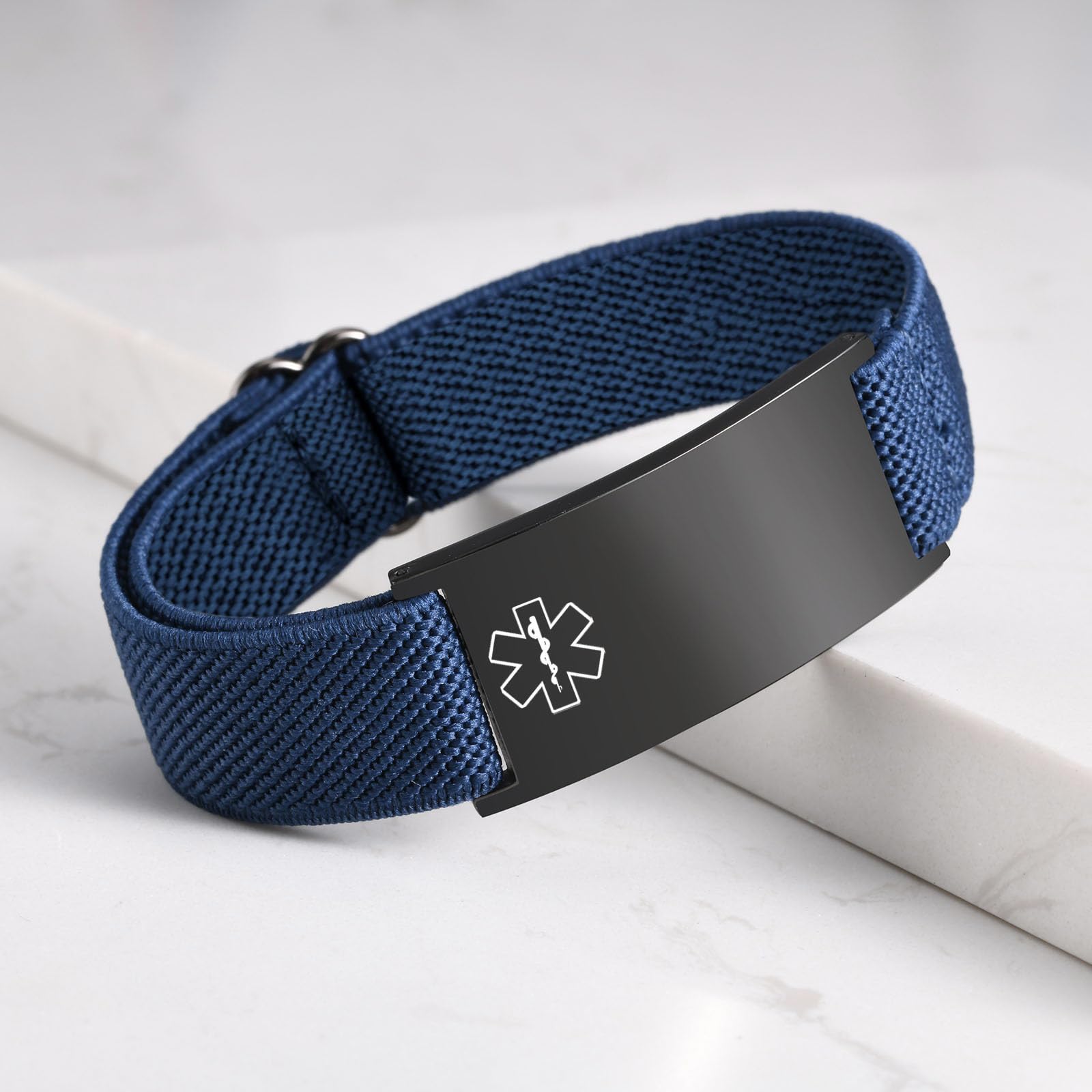 FLHEART Bracelet d'alerte Médicale personnalisé - Bracelet SOS élastique réglable avec Gravure Diabète Epilepsie Allergie Numéro de Téléphone Bracelets d'urgence Enfants Hommes Femmes