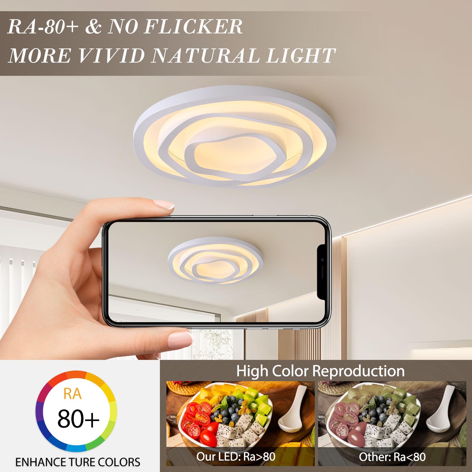 Lampara Techo Moderna Blanco en Forma de Flor, Plafones para Techo Led Ø50cm, Ajustable 3000-6000K con Mando,Lampara Techo Dormitorio pare Salón, Comedor.