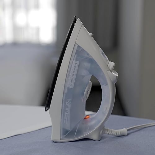 Miniatura 2 de Hamilton Beach Commercial Plancha de vapor ligera con apagado automático de 3 vías y suela antiadherente (HIR200R), blanco y azul