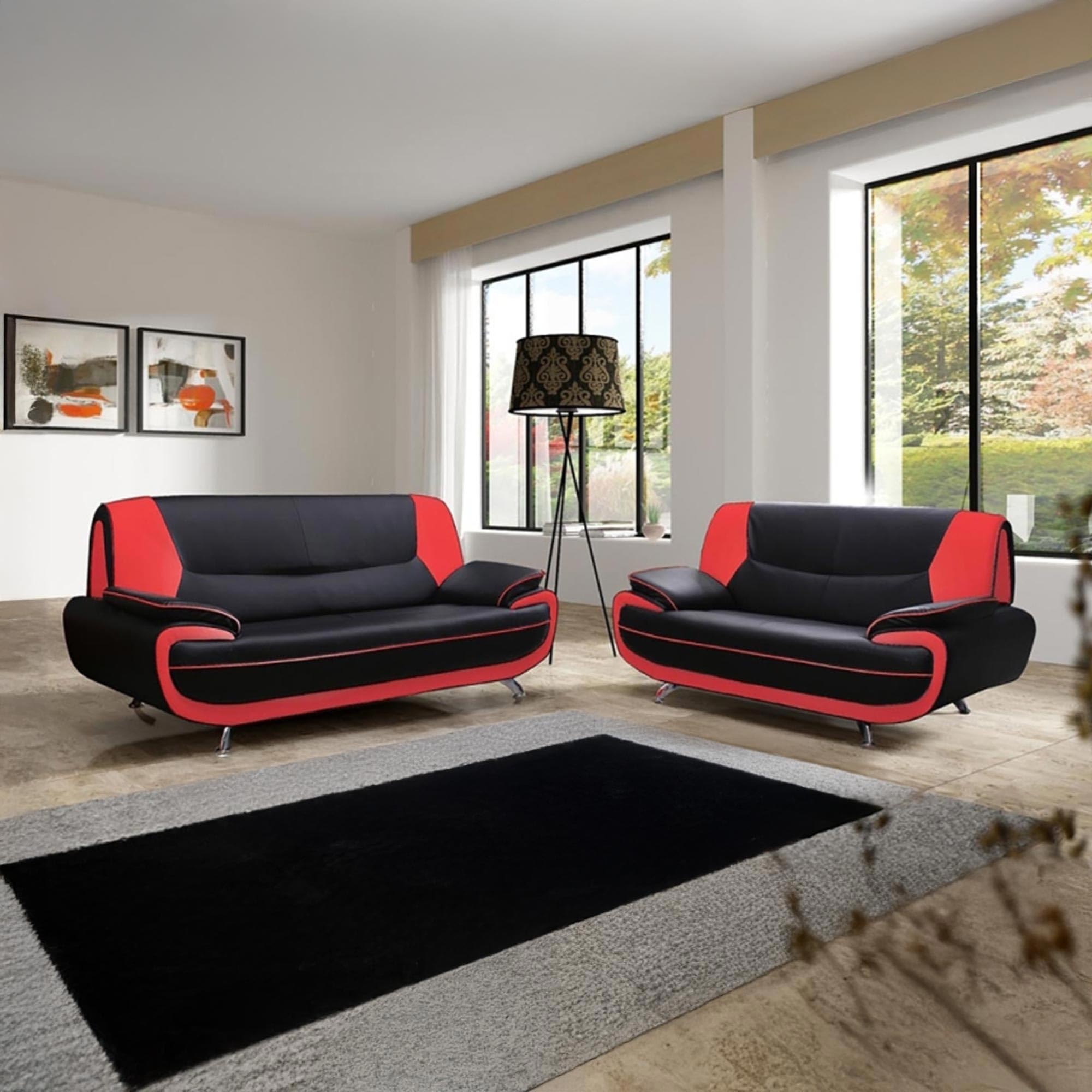 Mobilier-Deco MUZA - Canapé Design 3 Places en Simili Cuir Noir et Rouge