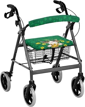 Kitten Walker Seat Covers Green Leaf Wheelchair Cover for St Patricks Day Walker Seat Covers for Seniors Rollator Accessories Suitable for Most Assisted Driving Vehicles Portable