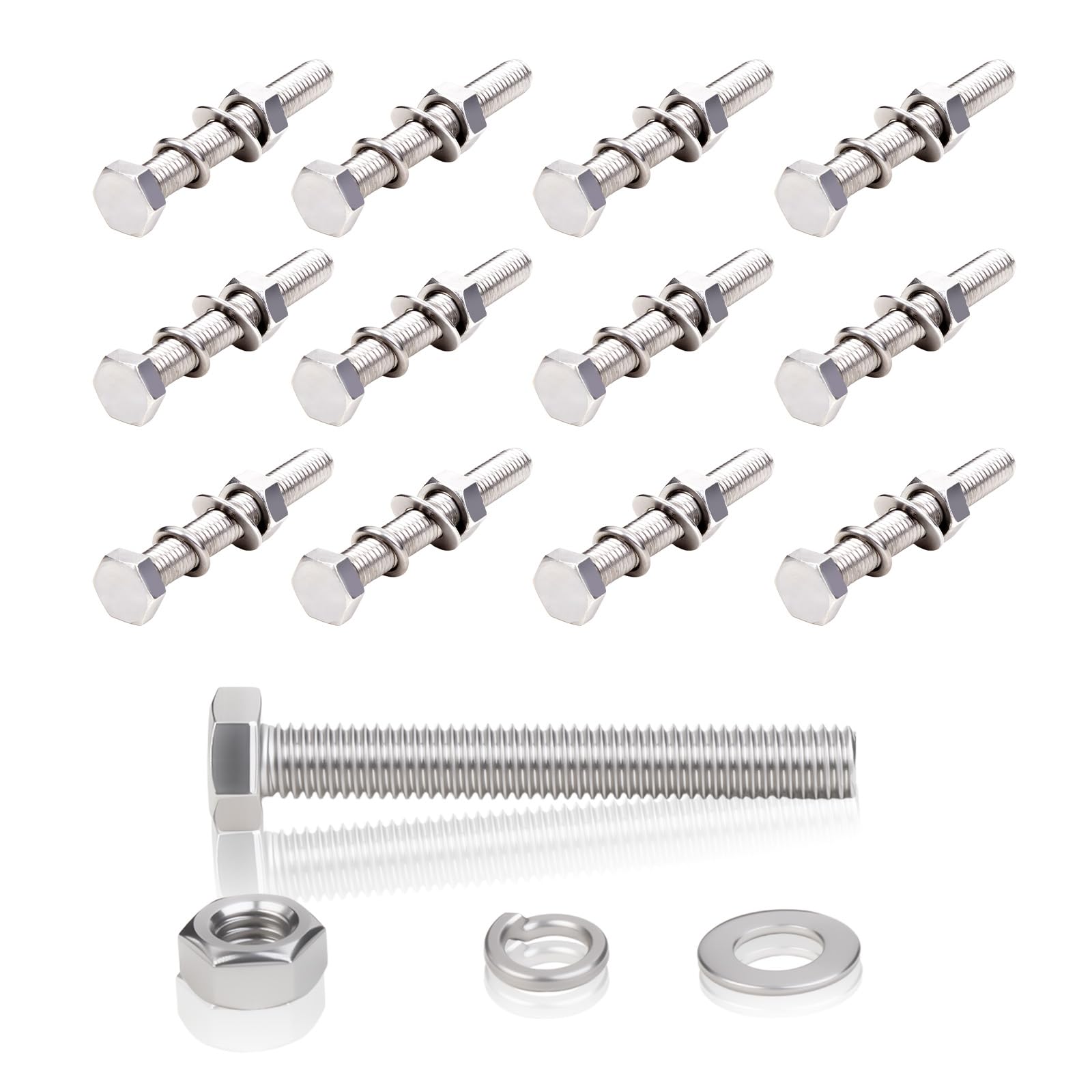 ddckj 12 Sets of M8x60 Bolts with Nuts and Washers 304 Stainless Steel Nut and Bolt Combination Kit