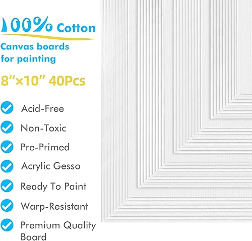 Miniatura 2 de GOTIDEAL Tableros de lienzo a granel para pintura, 8 x 10 pulgadas, paquete económico de 40 unidades, lienzos imprimados con gesso para pintura,