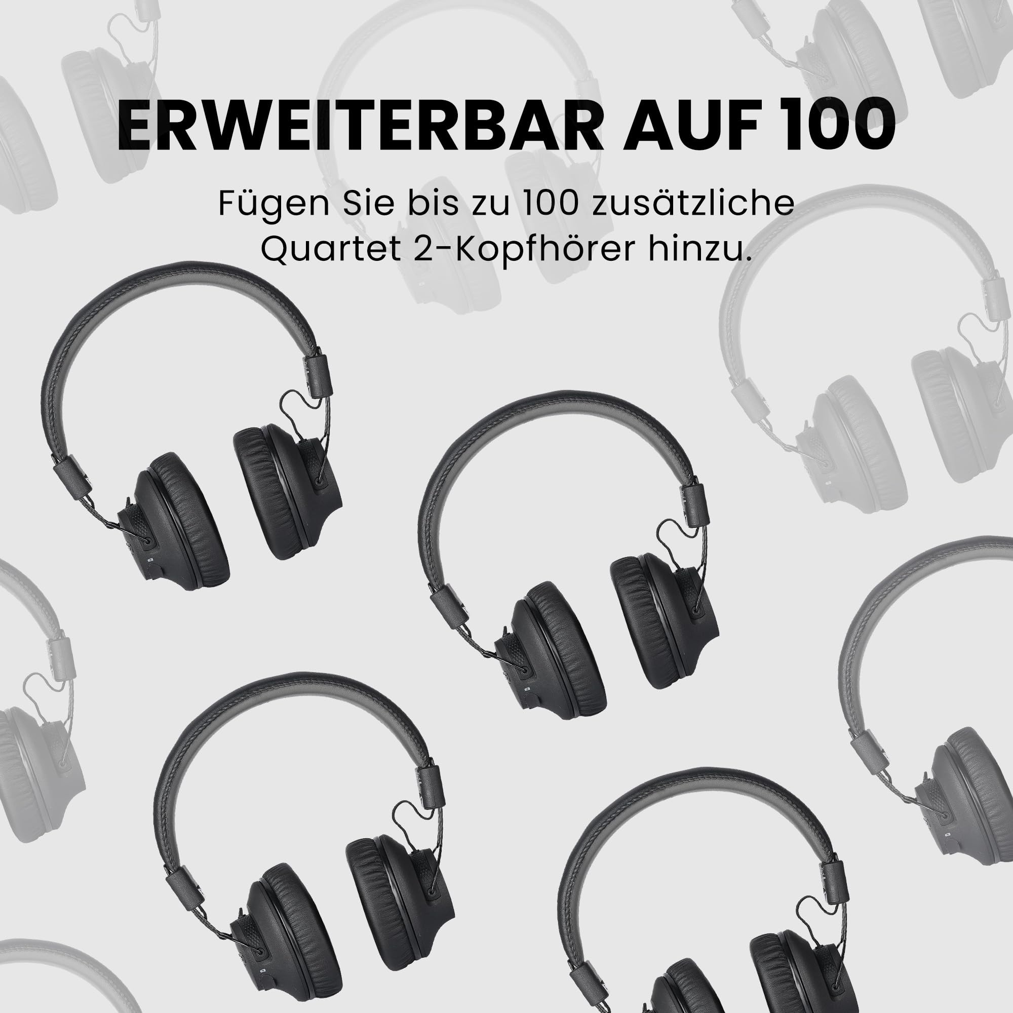Avantree Quartet 2 – Bluetooth-kompatibles kabelloses Gruppenhörsystem mit Kopfhörern & Sender für Partys, Silent Discos, TV – Mehrere Kopfhörer mit niedriger Latenz & klarem Sound