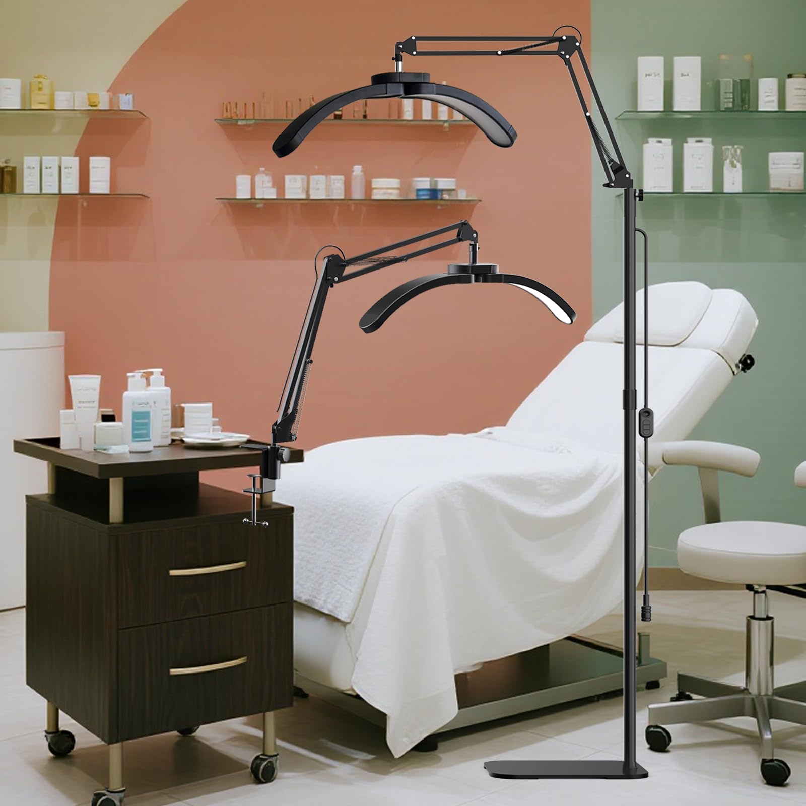 GraceGlow Half Moon Light with Desktop Clip, Foldable Lash Lamp for Eyelash Extensions, LED Half Moon Floor Lamps with Phone Holder, Esthetician Light for Eyelash Tech, Tattoo, Nails, Beauty - Black