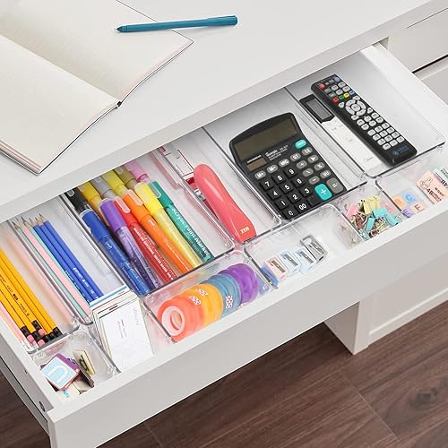 Miniatura 2 de Paquete de 25 organizadores de cajones de escritorio, cajones de tocador y escritorio, bandejas organizadoras de cajones de plástico transparente