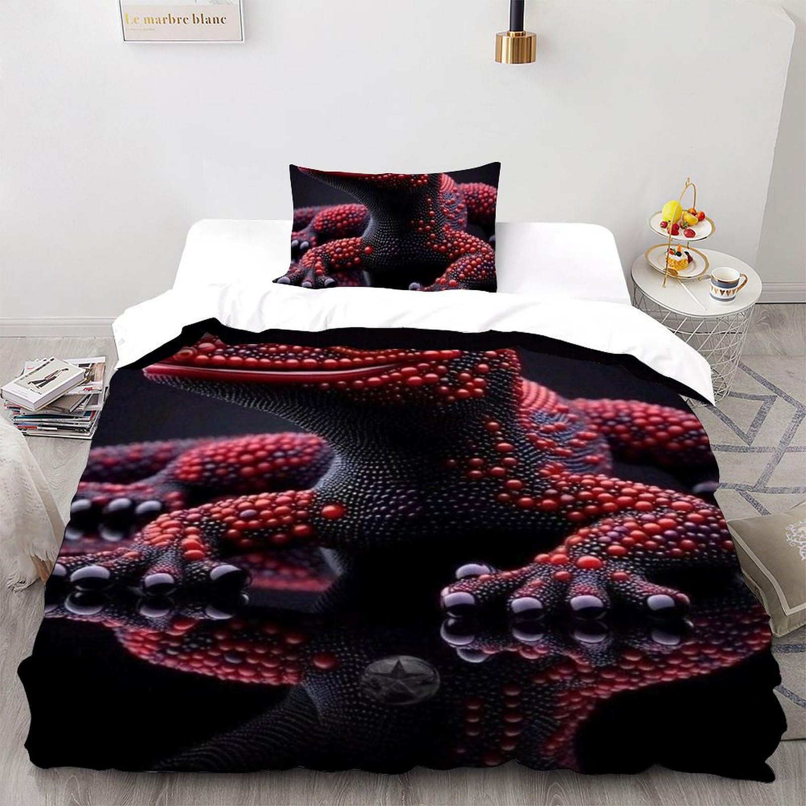 Parure de lit 135x200 lézard rouge housse de couette microfibre