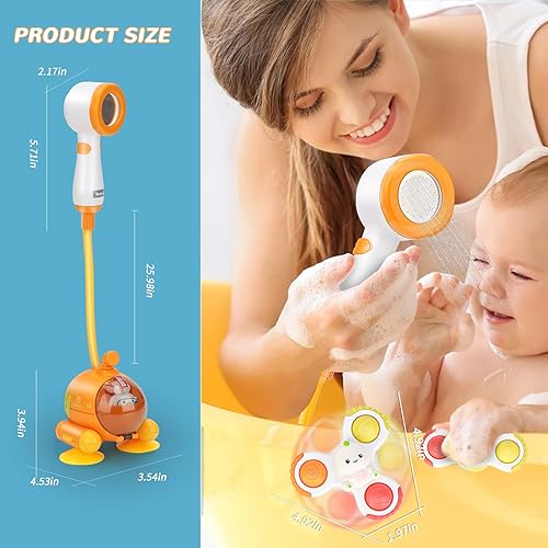 Miniatura 6 de Juguetes de baño con 3 piezas de ventosa, juguetes giratorios eléctricos de rábano submarino para baby shower, juguetes de agua para bebés, ducha