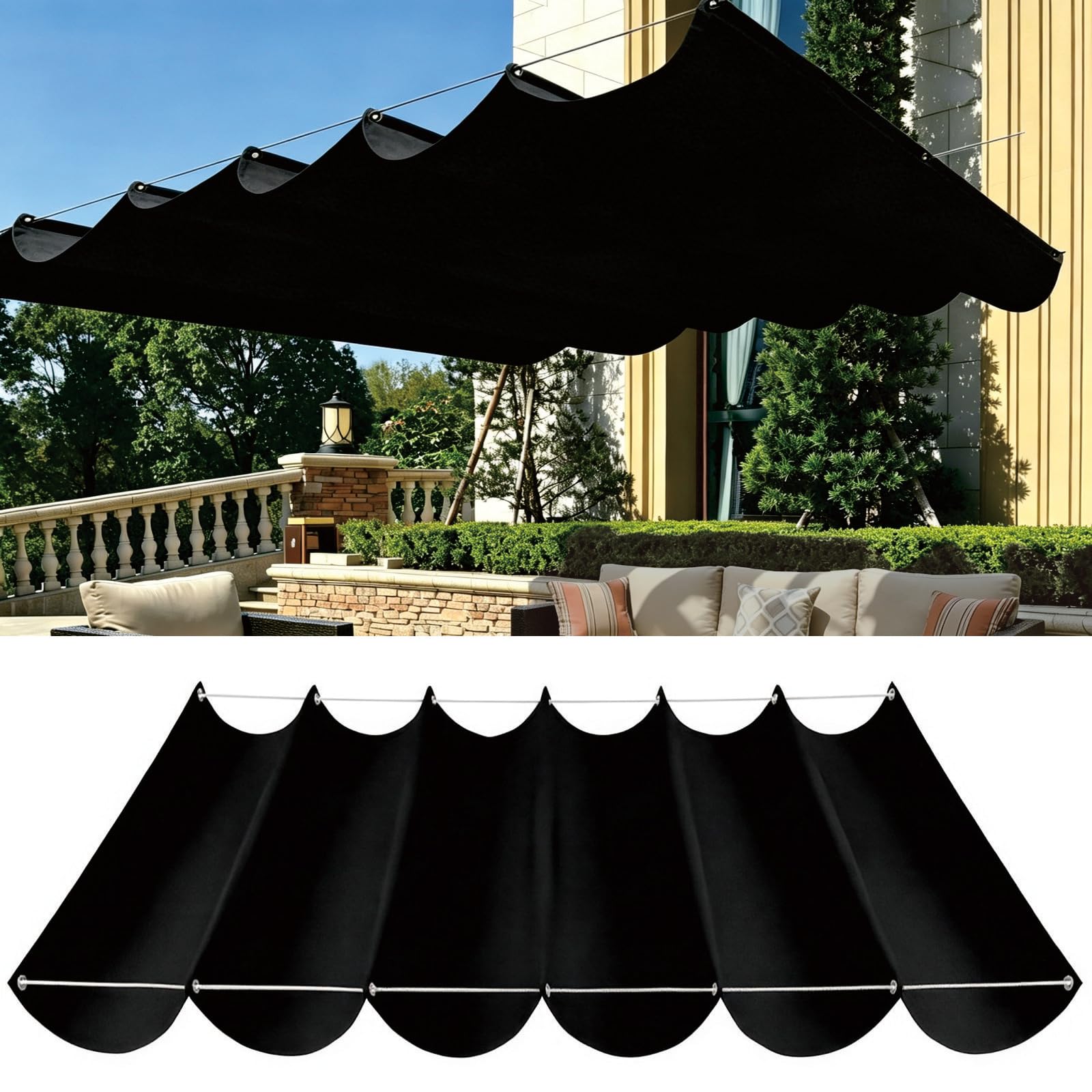 Voile ombrage vague rétractable contre la chaleur étouffante du soleil de terrasse