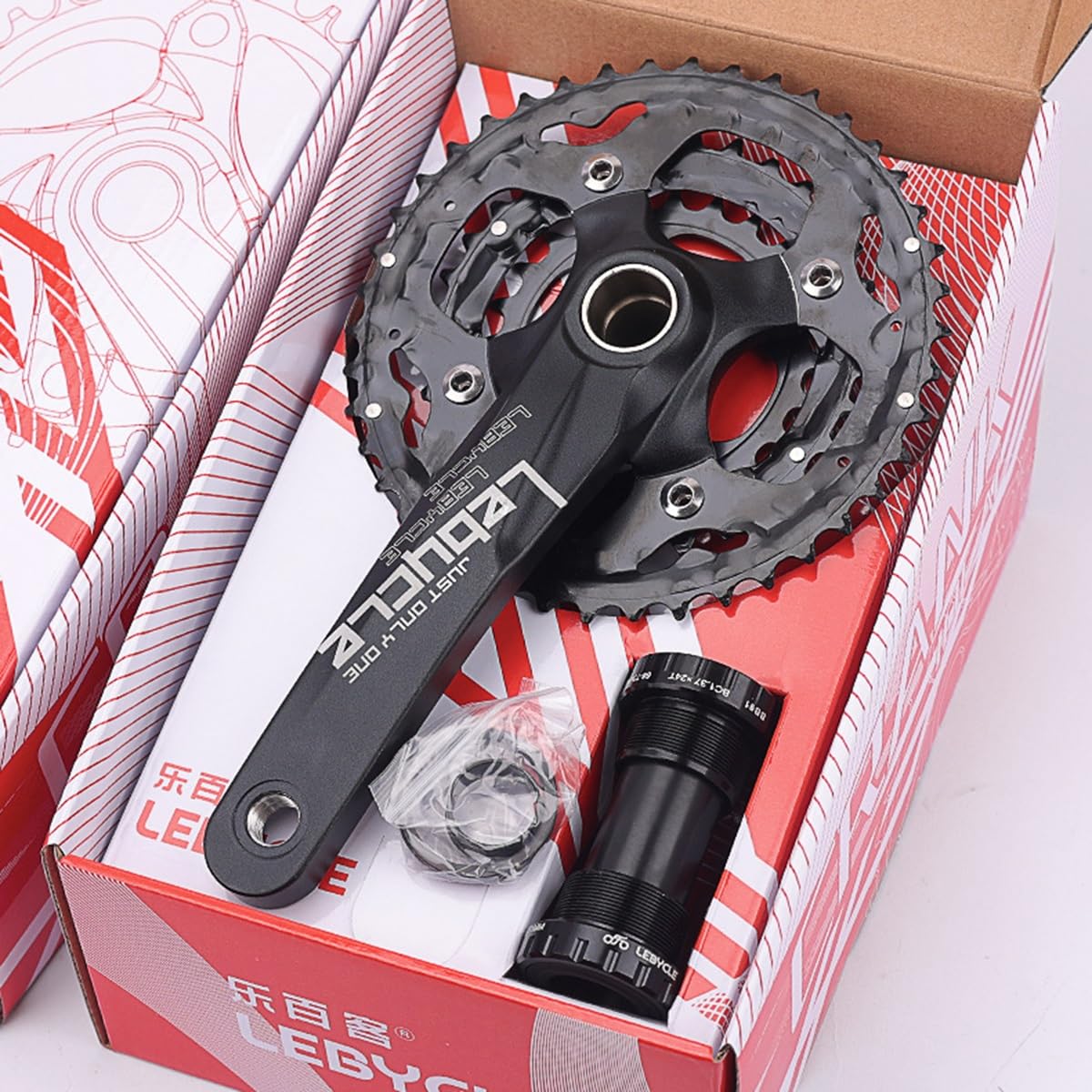 170mm Integrate Cave MTB Guarnitura 24T/32T/42T Ingranaggio Rotondo Guarnitura Mountain Bike Lega di Alluminio Set di Pedivelle con BB in Acciaio