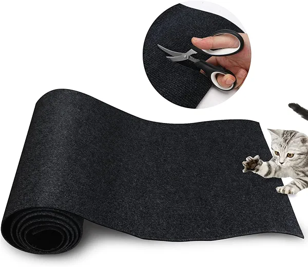 Cat Scratch Mat 120"x15.8",Cat Scratch Carpet Trimmable Self-Adhesive Cat Scratch Pad,Decorative Cat Tree Shelf，Cat Wall，Cat Scratching Post,Cat Couch Protector(Black)