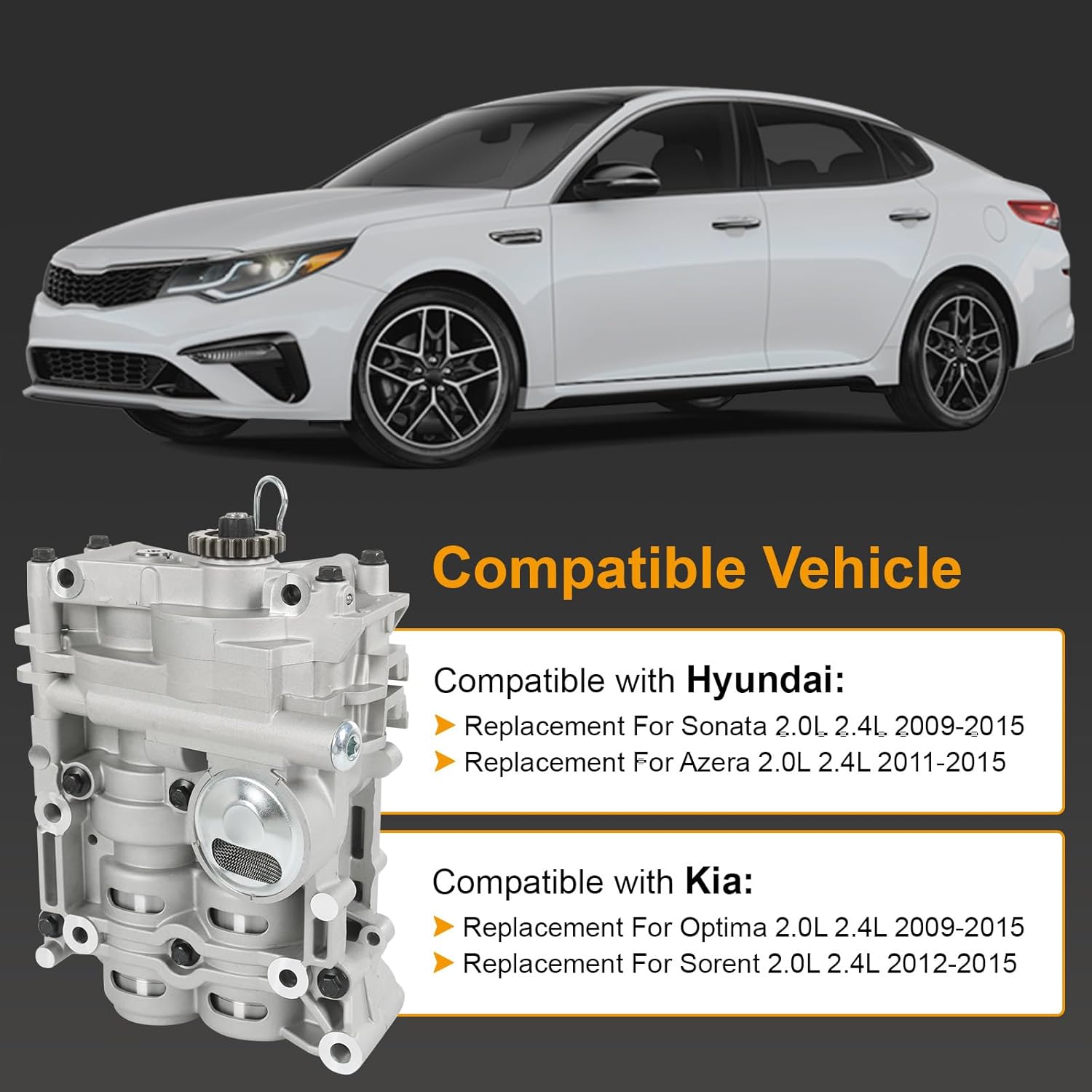 233002G520 Engine Oil Pump Shaft Balance Assembly Compatible with Hyundai Sonata Azera 2.0L 2.4L 2009-2015 ; Kia Optima Sorento 2.0L 2.4L 2009-2015 Replace # 23300-2G520 233002G510 23300-2G510