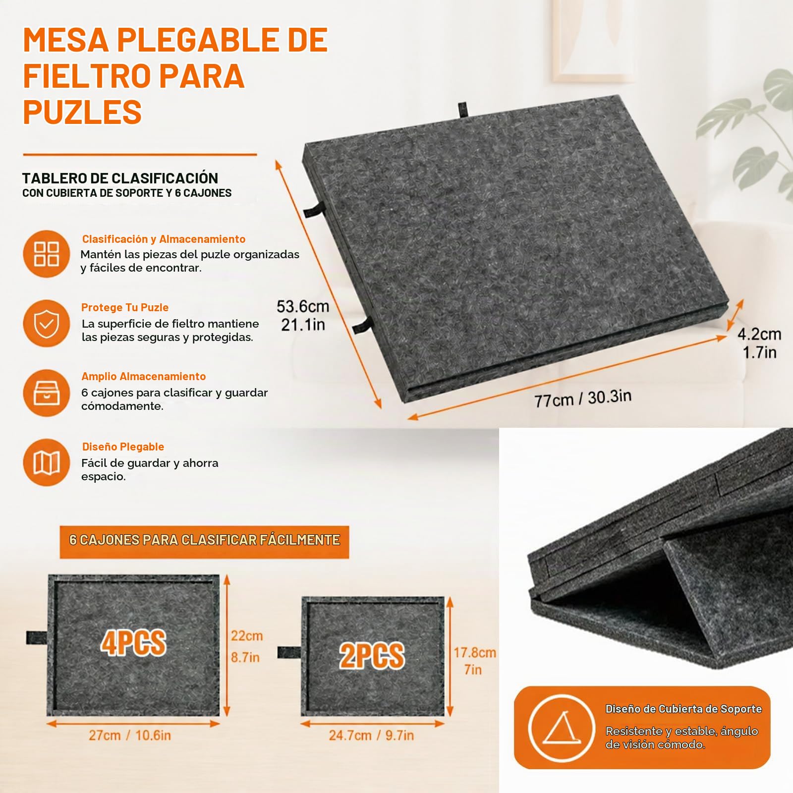 Rompecabezas de 6 cajones, 1000 piezas, mesa de rompecabezas 2 en 1 con soporte y cubierta (negro)