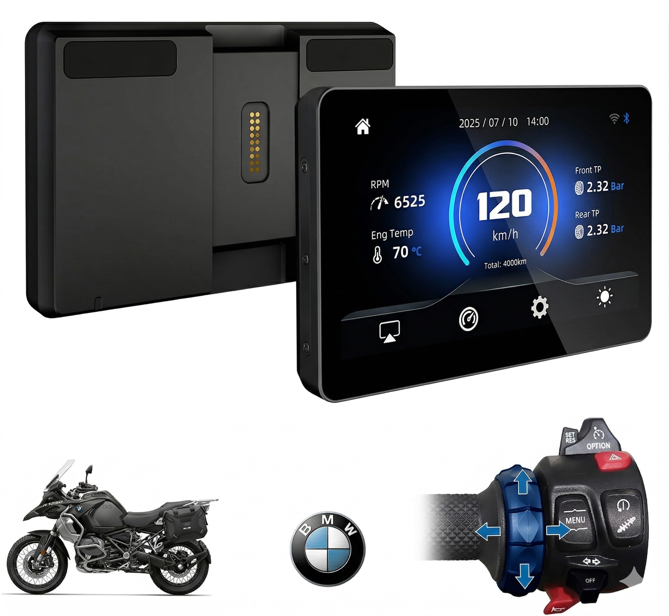 Pantalla de motocicleta de 6,2 pulgadas para BMW R1200GS R1250GS F800 F900 S1000XR, inalámbrico CarPlay y Android Auto (no GPS/sin soporte), compatible con WonderWheel y lector de datos del