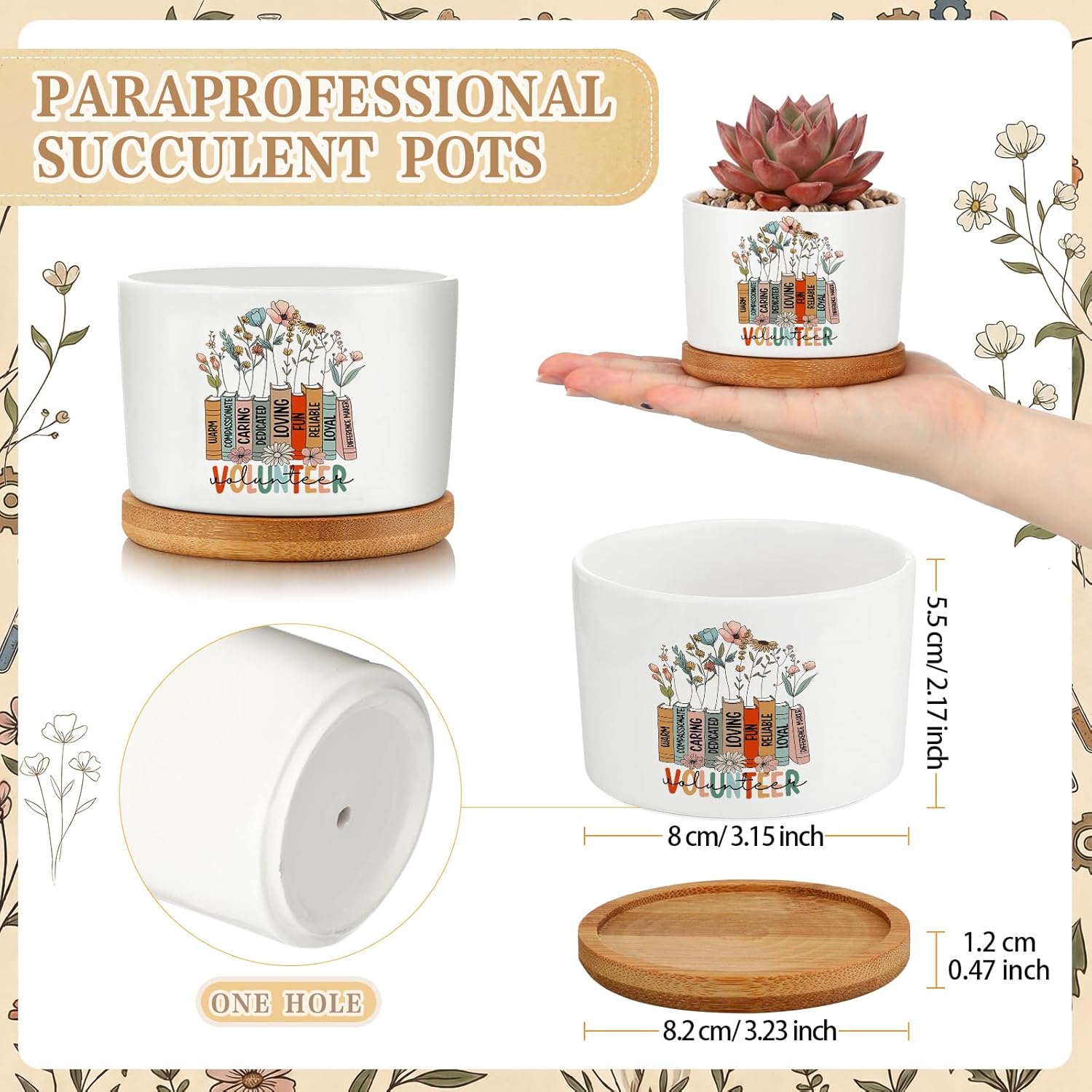 Havawish 6 Pcs Volunteer Appreciation Gifts Ceramic Succulent Planter Pots Mini Porcelain Plant Containers Thank You Gifts for Volunteer Month Social Worker, Plants Excluded