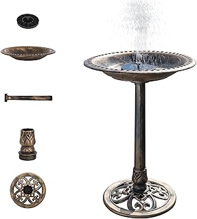 VINGLI 28 Inch Bird Bath with Solar Fountain Antique Copper Weather Resi...