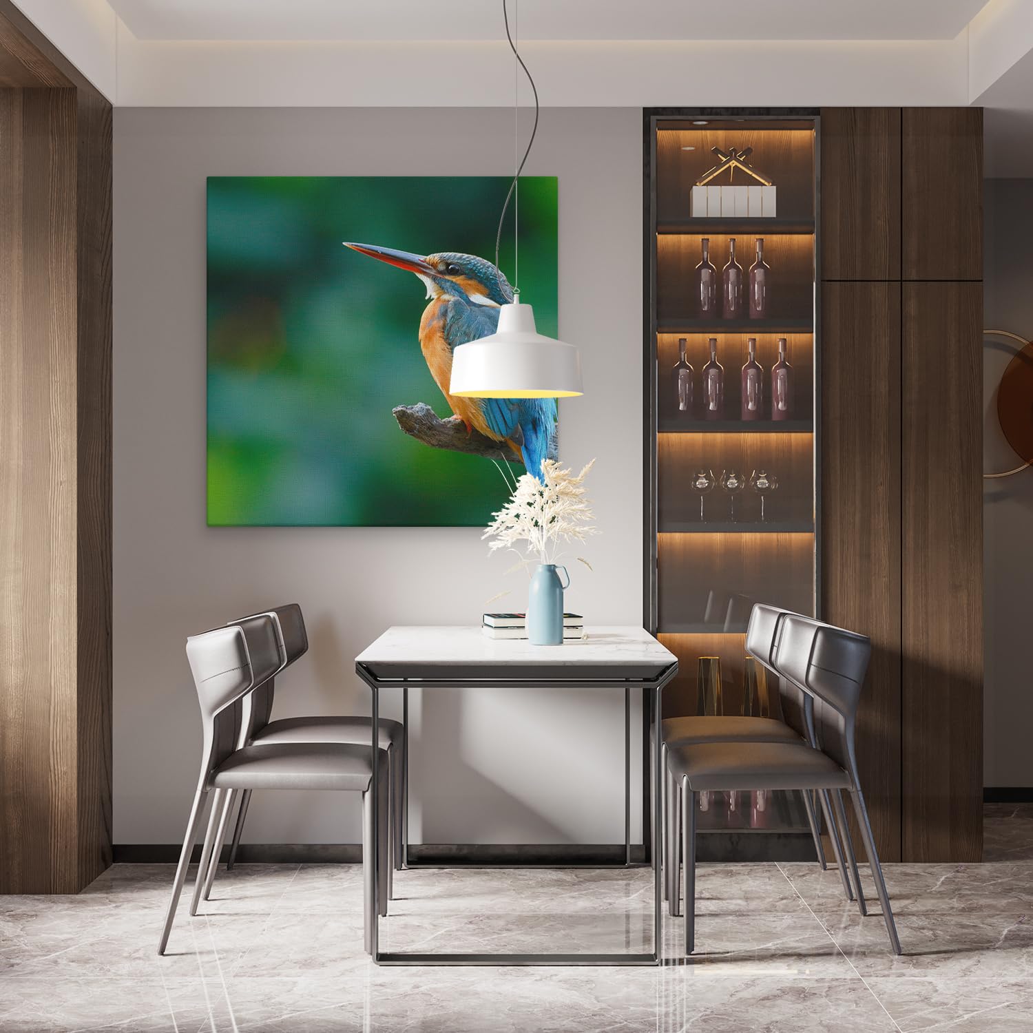 Artaza Leinwand Bilder Eisvogel - 90x90 cm - Groß XXL - Wanddeko Wohnzimmer - Naturbilder Vogel - Wandbilder Wald - Blau