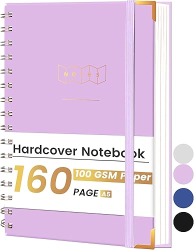 Yoment Cuaderno de espiral rayado para el trabajo, 160 páginas, cuaderno en espiral de tapa dura, tamaño A5, cuaderno pequeño en espiral de 5 x 7